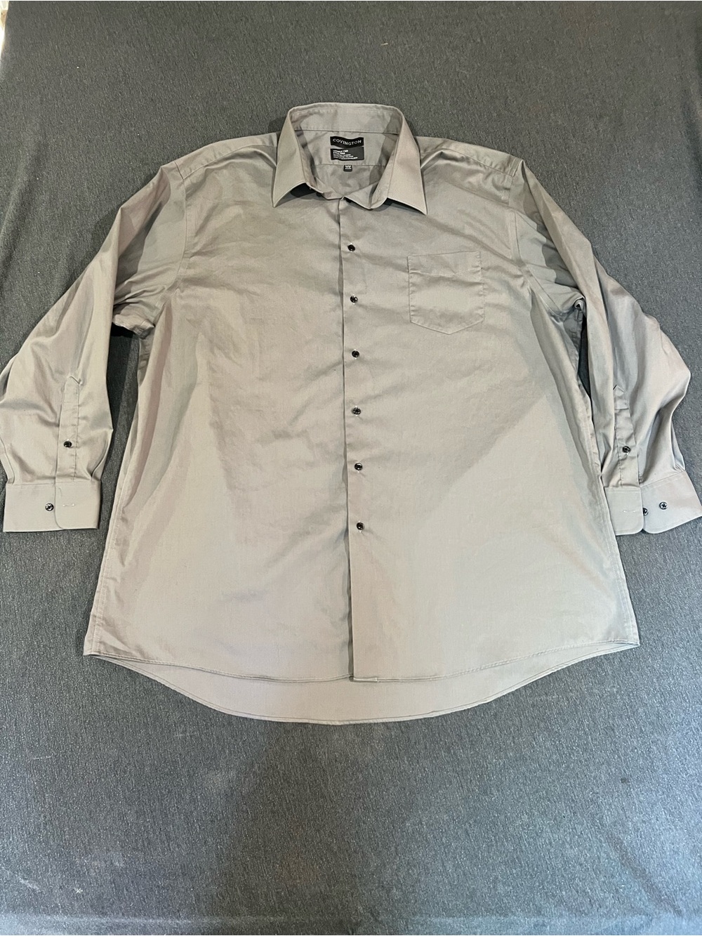 Covington Mens Long Sleeve Dress Shirt Light Gray Wrinkle Free 2XL 18-18.5 34-35